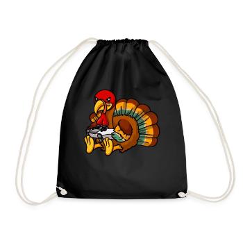 Video Game Thanksgiving Turkey Gamer - Drawstring Bag - black - Front