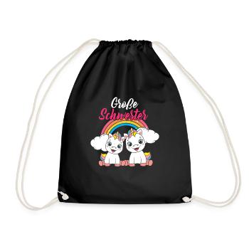 Große Schwester Einhorn Regenbogen Babyparty - Turnbeutel - Schwarz - Vorne