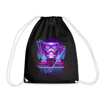 Vaporwave Bulldog DJ Desk English Bulldog - Drawstring Bag - black - Front
