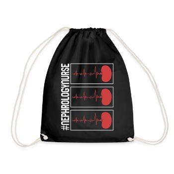 Dialysis Nurse Shirt, Nephrology Nurse Heartbeat - Drawstring Bag - black - Front