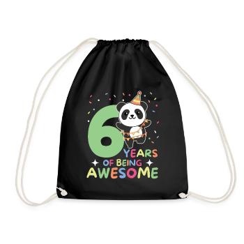 Panda for 6th birthday children six years old - Drawstring Bag - black - Front