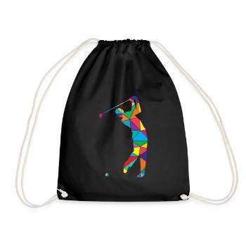 Low Poly Golfer Polygon Golf - Drawstring Bag - black - Front