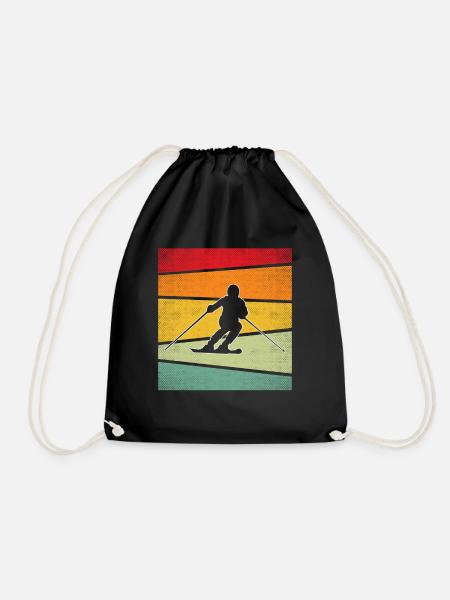 Retro skiing - Drawstring Bag - black