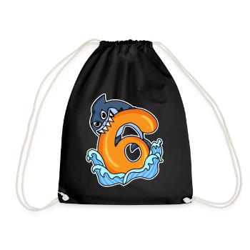 6 years old - 6th birthday with animal motif - shark - Drawstring Bag - black - Front