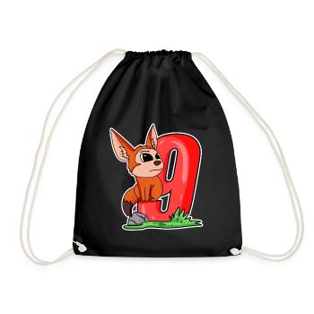 8 Jahre alt - 8. Geburtstag mit Tier Motiv - Fuchs - Turnbeutel - Schwarz - Vorne