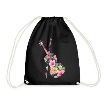 Violin Violinist Tropical Flower - Drawstring Bag - black - Front