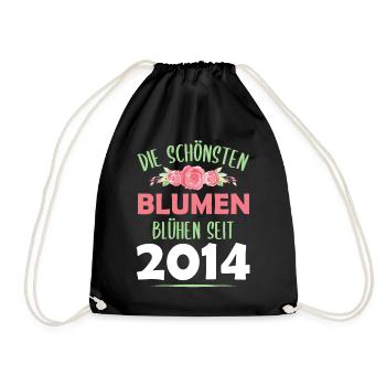 Jahrgang 2014 Blumen Spruch Geburtstag Geschenk - Turnbeutel - Schwarz - Vorne
