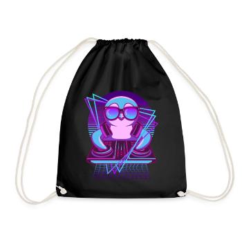 Party Music Techno Penguin Vaporwave DJ Penguin - Drawstring Bag - black - Front