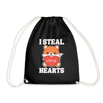 Fuchs zum Valentinstag ich stehle Herzen - Turnbeutel - Schwarz - Vorne