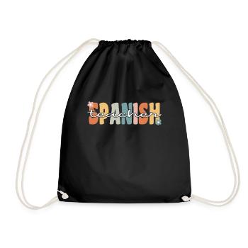Spanish Teacher Groovy Retro Teacher Gift - Drawstring Bag - black - Front