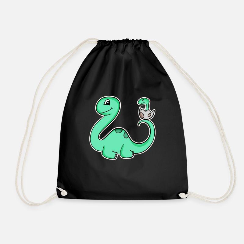 Dinosaur with baby dinosaur - Drawstring Bag - black