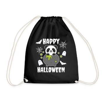 Panda Happy Halloween Cauldron Bat - Drawstring Bag - black - Front