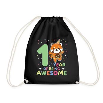 Red panda for 1st birthday children one year old - Drawstring Bag - black - Front