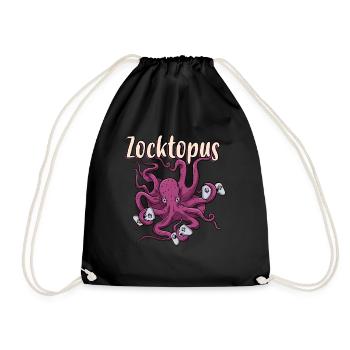 Gaming Octopus Gaming Tintenfisch Zocktopus - Turnbeutel - Schwarz - Vorne