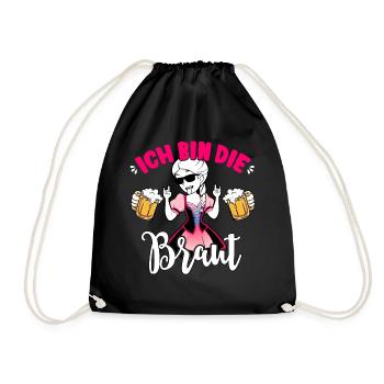 JGA Outfit Braut T-Shirt Junggesellinnenabschied - Turnbeutel - Schwarz - Vorne