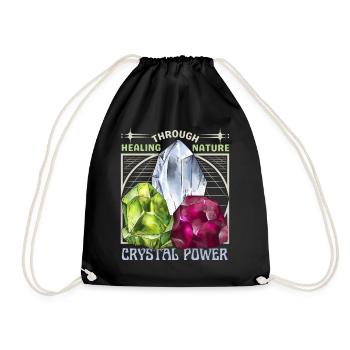 Healing Crystals, Esoteric, Crystal Power - Drawstring Bag - black - Front