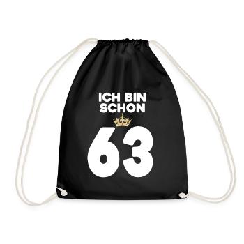 63. Geburtstag Geschenk - 63 Jahre mit Krone - Turnbeutel - Schwarz - Vorne