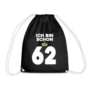 62. Geburtstag Geschenk - 62 Jahre mit Krone - Turnbeutel - Schwarz - Vorne
