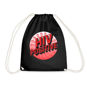 Word Aids Days Shirt, HIV Positive Red Ribbon Tee - Drawstring Bag - black - Front