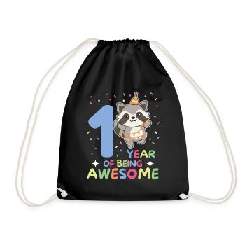 Raccoon for the 1st birthday for children one year old - Drawstring Bag - black - Front