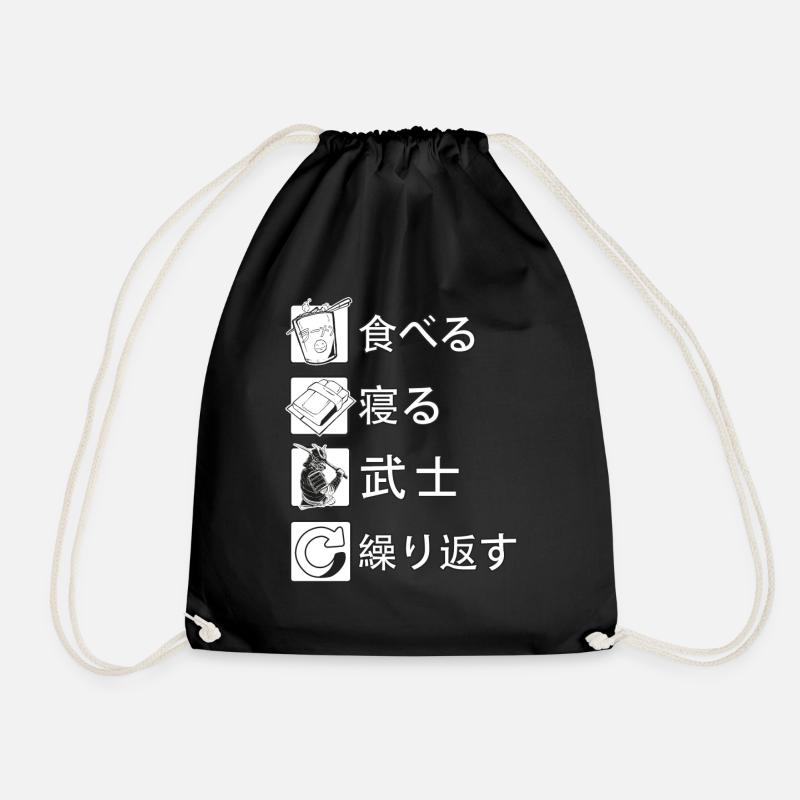 Eat, Sleep, Samurai Repeat Samurai Geschenk - Turnbeutel - Schwarz