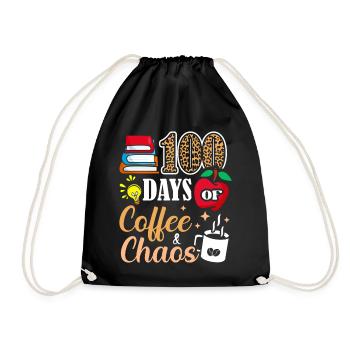 100 Tage Kaffee Und Chaos Schulbücher Hausaufgaben - Turnbeutel - Schwarz - Vorne