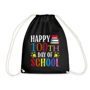 Happy 100th Day Of School Homework Books - Drawstring Bag - black - Front