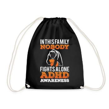 In This Family Nobody Fights Alone For ADHD Awaren - Drawstring Bag - black - Front