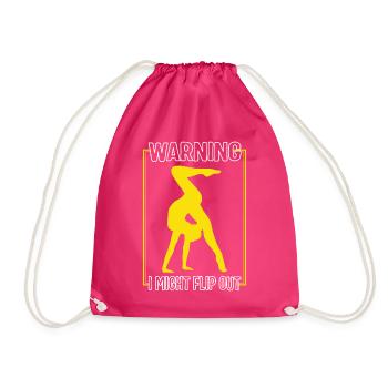 Gymnastic Shirt, Warning I Might Flip Out - Drawstring Bag - fuchsia - Front