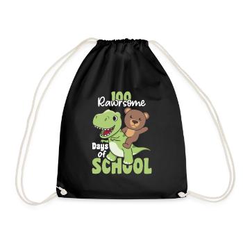 100 rawrsome days of school Bear Trex 100 Days - Drawstring Bag - black - Front