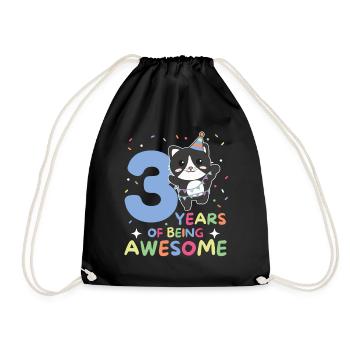 3rd birthday cat Children three years old - Drawstring Bag - black - Front