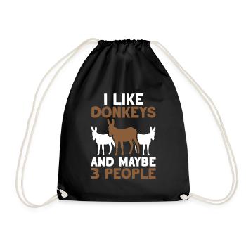 I like donkeys and maybe 3 people farm - Drawstring Bag - black - Front