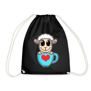 Sheep Heart Coffee Love - Heart Motif - Drawstring Bag - black - Front