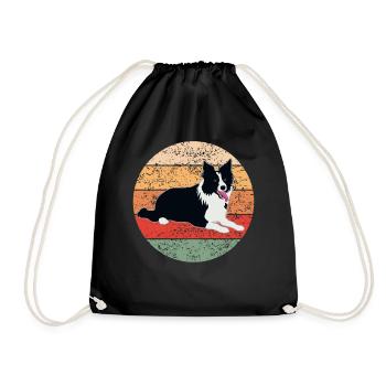 Border Collie Dog Dog Lovers Retro Gift - Drawstring Bag - black - Front