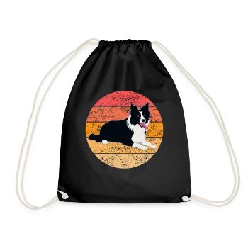 Border Collie Dog Dog Lovers Retro Gift - Drawstring Bag - black - Front