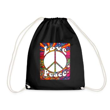 Hippie Tshirt Peace Movement Woodstock Boho Groove - Drawstring Bag - black - Front