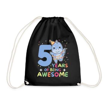 Dino for 5th birthday children five years old - Drawstring Bag - black - Front