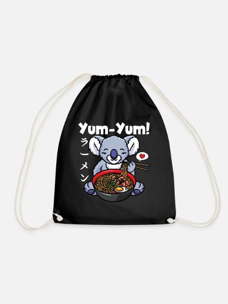 Yum Yum Japan Anime Ramen Noodle Koala - Drawstring Bag - black