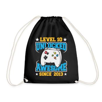 Level 10 Freigeschaltet Awesome Since - Turnbeutel - Schwarz - Vorne