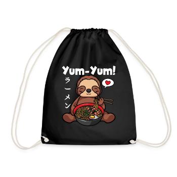 Yum Yum Japan Anime Ramen Nudel Faultier - Turnbeutel - Schwarz - Vorne