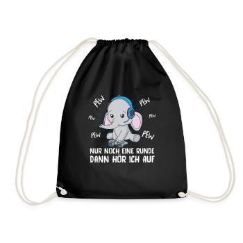 Nur Noch Eine Runde Zocken Gamer Elefant - Turnbeutel - Schwarz - Vorne