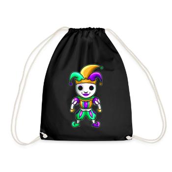 Cute Kawaii Jester With Mask For Mardi Gras - Drawstring Bag - black - Front