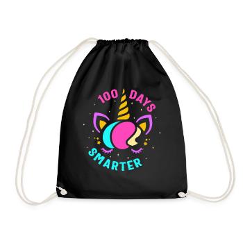 Schulshirt, 100 Tage Smarter Einhorn Niedlich - Turnbeutel - Schwarz - Vorne
