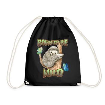 Sloth, funny saying, born-to-be-mild - Drawstring Bag - black - Front