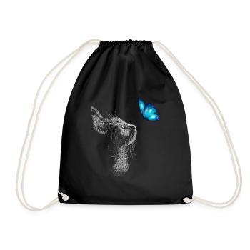 Cat Line Art With Butterfly Cat Drawing Cat - Drawstring Bag - black - Front