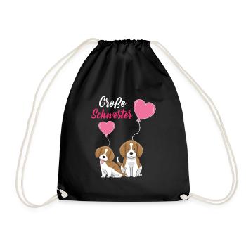 Große Schwester 2023 Hund Ballon Herz - Turnbeutel - Schwarz - Vorne