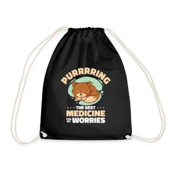 Best Medicine Purring Cat Positivity Cat Lover - Drawstring Bag - black - Front