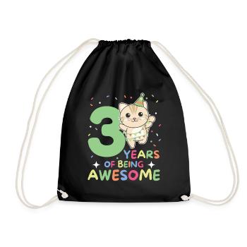 3rd birthday cat Children three years old - Drawstring Bag - black - Front