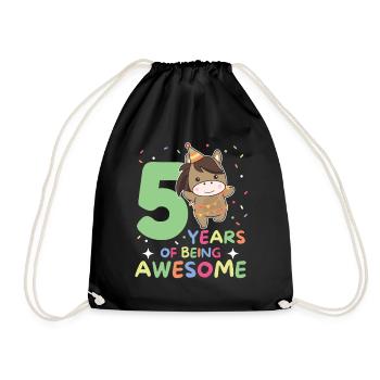 Horse for 5th birthday Children five years old - Drawstring Bag - black - Front