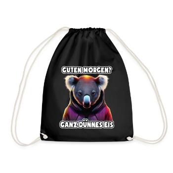 Ganz dünnes Eis - Morgenmuffel - lustiger Koala - Turnbeutel - Schwarz - Vorne